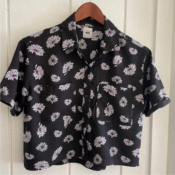 Vans floral blouse button up down shirt flower crop cropped - Picture 2 of 6